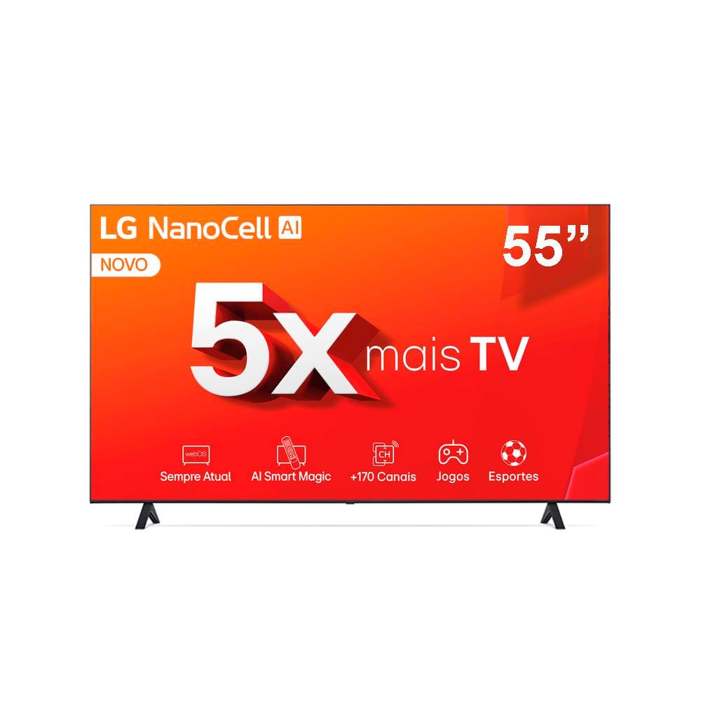 Smart TV 4K 55" LG NanoCell 55NANO80T com Processador a5 Ger7 AI, Hub de Esportes, Alexa/Chromecast integrado, webOS 24 e Controle Smart Magic