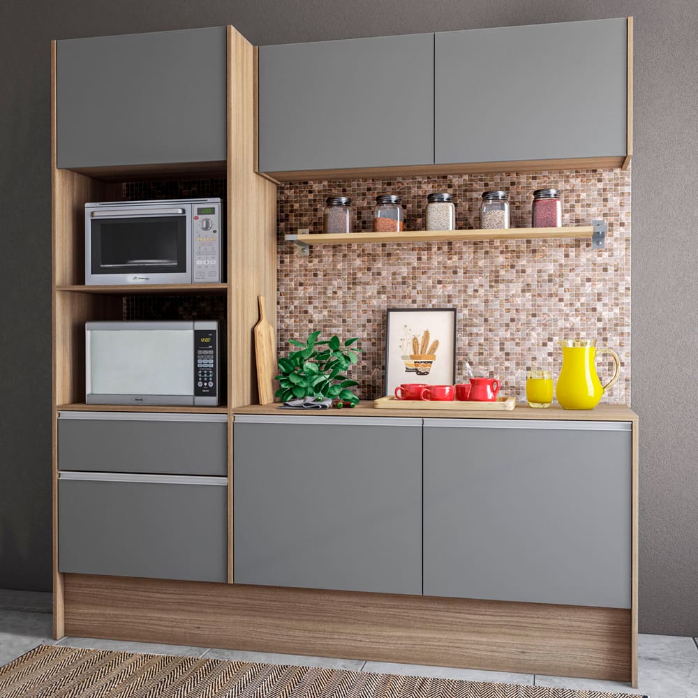 Cozinha Compacta Politorno Mov Evora MDP com 6 portas, 1 Gaveta e 1 Prateleira - 182cm de largura