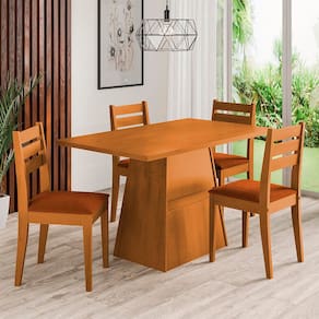 Mesa de Jantar Retangular Dobuê Dakar com 4 Cadeiras Estofadas Revestidas em Suede