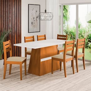 Mesa de Jantar Retangular Dobue Dakar com 6 cadeiras estofadas – 80cm de largura