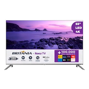 Smart TV DLED 55" Ultra HD Britânia 4K BTV55G7PR2CGB Roku TV com HDMI, USB, Wi-Fi, Dolby Audio e Processador Quad-Core