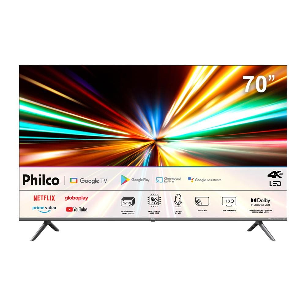 Smart TV LED 70" Ultra HD Philco 4K PTV70G2SGSGB Google TV com HDMI, USB, Wi-Fi, Dolby Atmos, Dolby Vision e Chromecast integrado