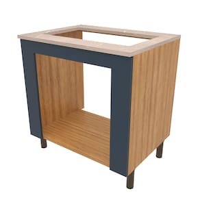 Balcão Bartira Cristal em MDP para Forno e Cooktop 5 Bocas, 80cm de largura - Lâmina de Mel/Azul Royal