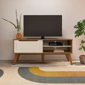 Rack Artely Lotus com 1 Porta e 2 Nichos, 134cm de Largura, Ideal para TV de até 60'' – Cinamomo/Off White