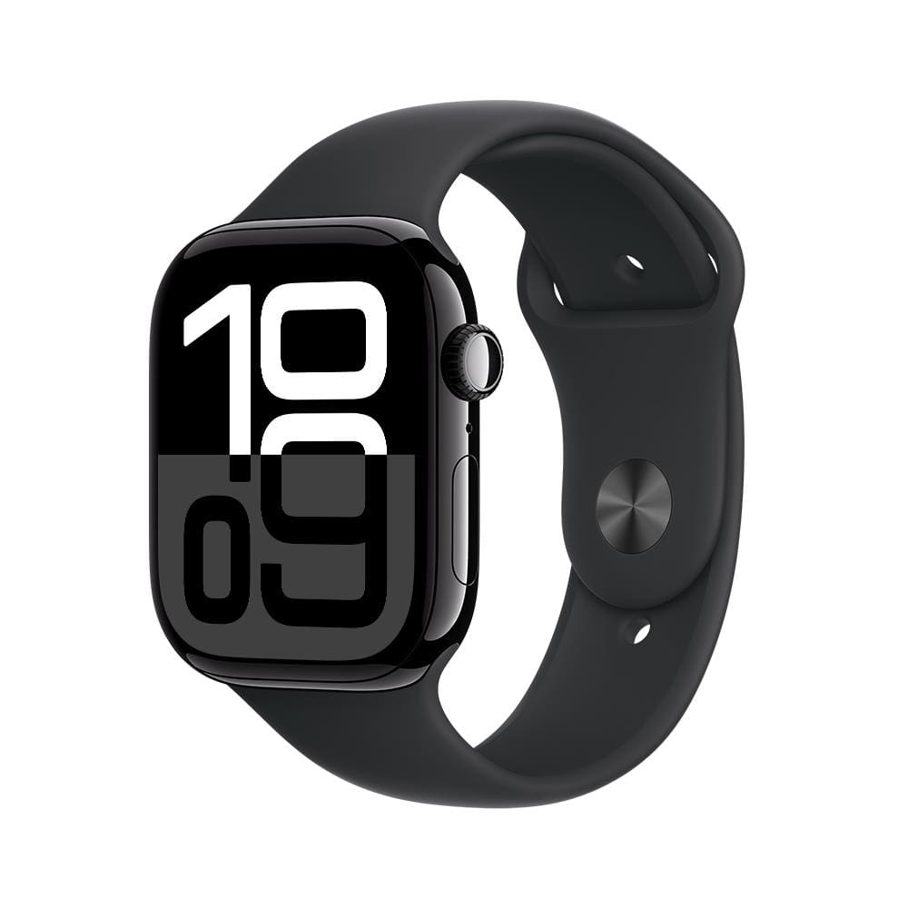 Apple Watch Series 10 GPS, Caixa preta brilhante de alumínio – 46 mm - Pulseira esportiva Preta – M/G