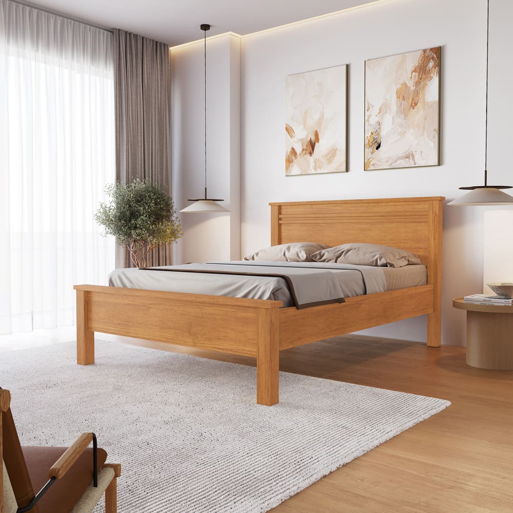 Cama de Casal Conquista Mel com Ripas Largas em MDF - 152cm de largura