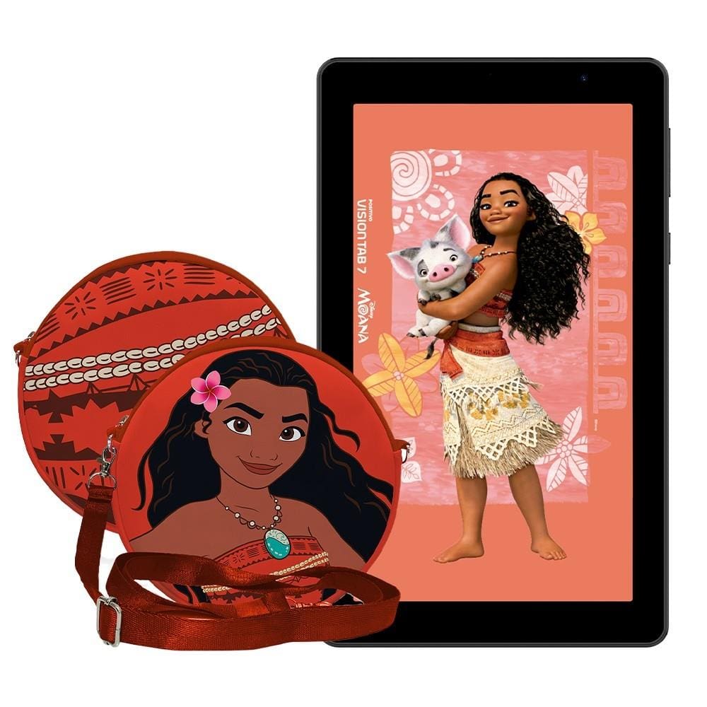 Tablet Positivo Vision TAB 7 Moana com Tela de 7”, 64GB, 3GB RAM, Processador Octa Core, Android 14 Go, Capinha e Bolsa de transporte – Preto