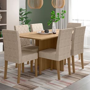 Mesa de Jantar Retangular Poliman Helo com 6 Cadeiras Revestidas em Suede - 160 cm de Largura