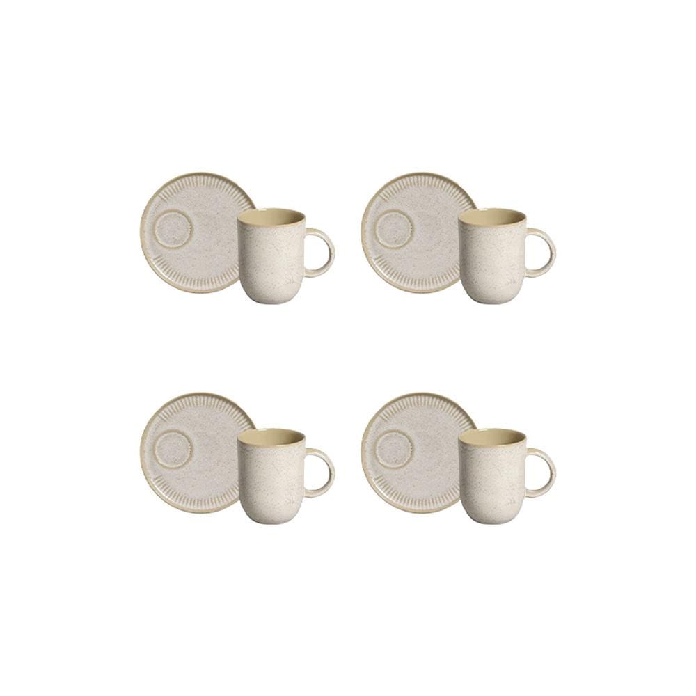 Conjunto de Canecas e Pires Porto Brasil Coup Stoneware Latte Off White 330ml - 4 Peças