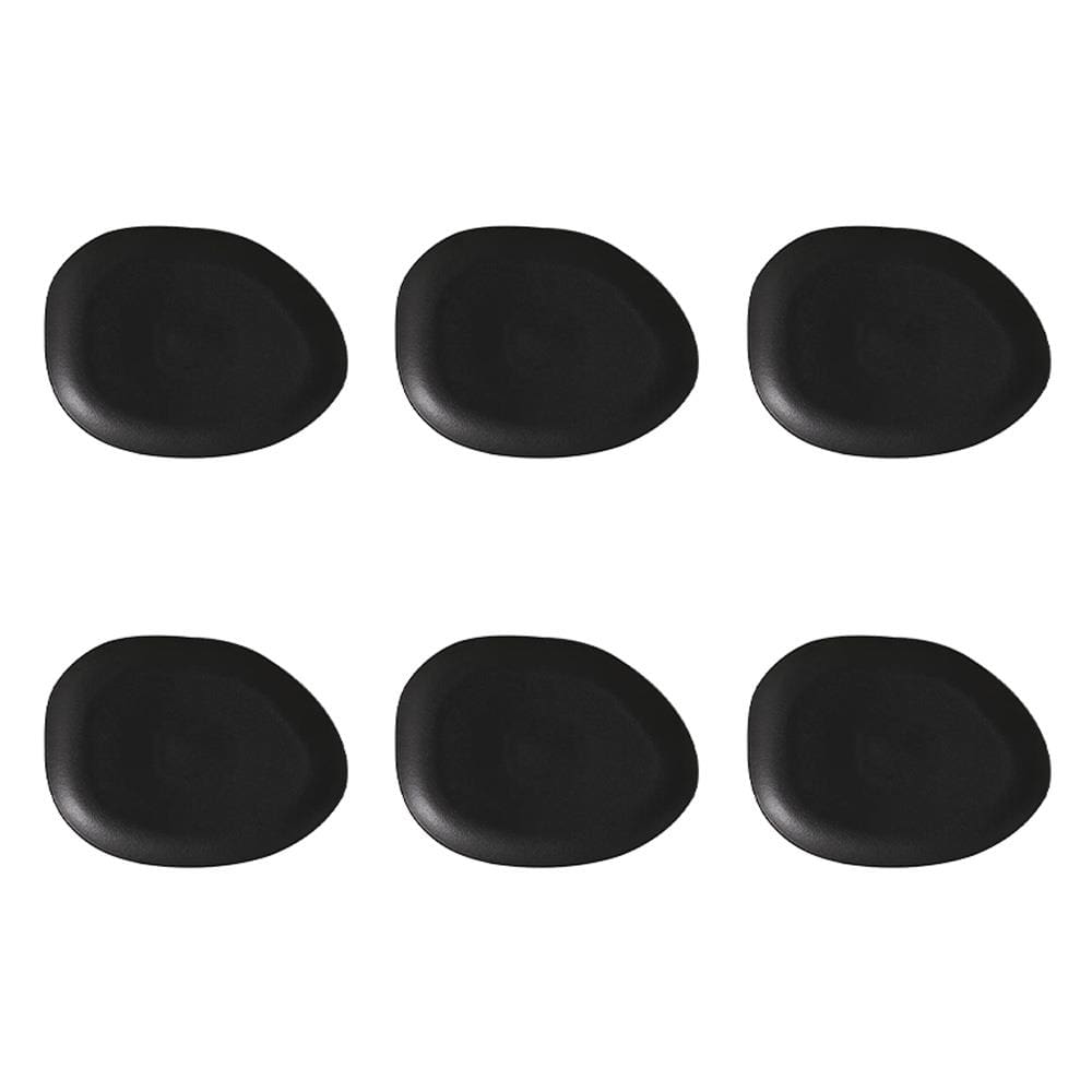 Conjunto de Pratos Rasos Ovais Porto Brasil Orgânico Preto Matte 31cm - 6 Peças