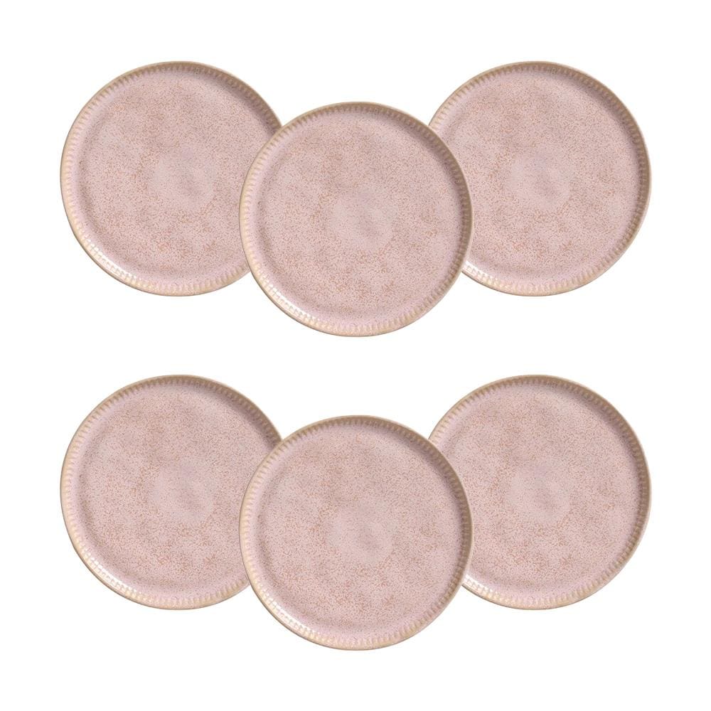 Conjunto de Pratos de Sobremesa Porto Brasil Linhas Litchi Rosa Claro 21,5cm - 6 Peças