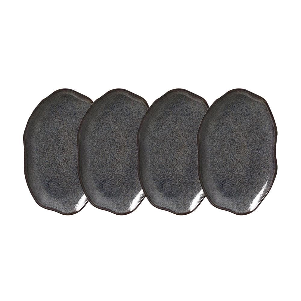 Conjunto de Travessas Oval Rasa Média Porto Brasil Bio Titanium 30x20cm - 4 Peças
