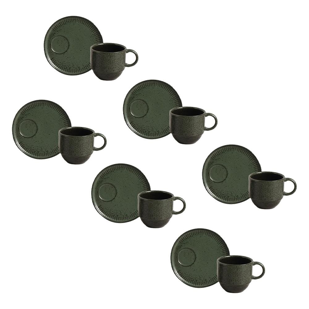 Conjunto de Xícaras de Chá com Pires Porto Brasil Linhas Greenery 230ml - 6 Peças