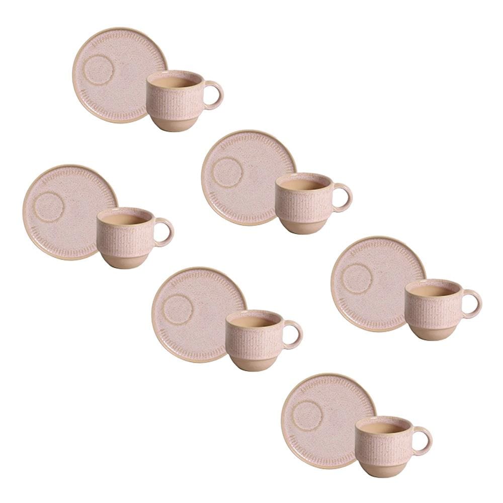 Conjunto de Xícaras de Chá com Pires Porto Brasil Linhas Litchi 230ml - 6 Peças