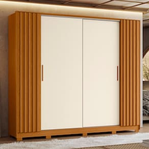 Guarda-Roupa Casal Palumóveis Jacarandá com Cabideiro, 4 Portas, 4 Gavetas, Cinamomo e Off White - 270cm de Largura