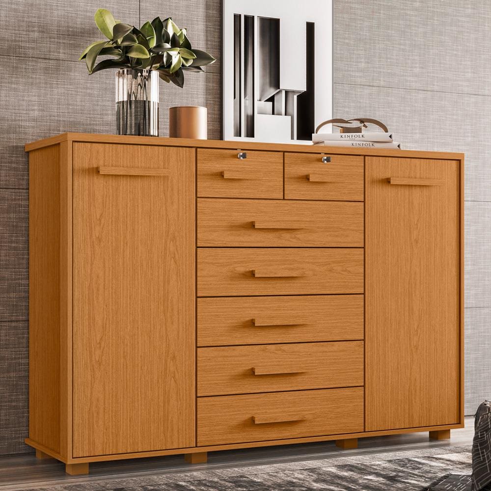 Cômoda Palumoveis Fontana com 7 Gavetas e 2 Portas – 160cm de Largura