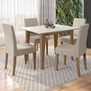 Mesa de Jantar Retangular Poliman Kate com 4 Cadeiras Estofadas e Revestidas em Suede