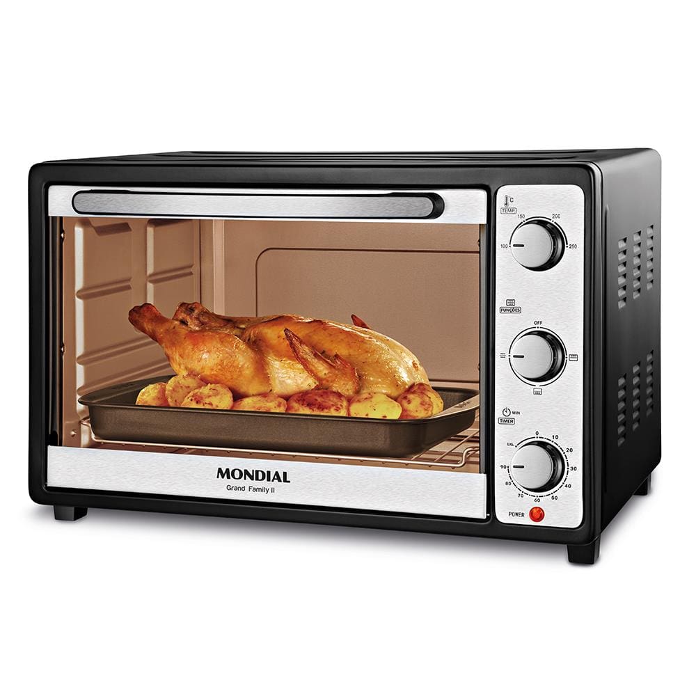 Forno Elétrico Mondial Grand Family II FR-52 com Multifunções, Controle de Temperatura e Timer de 90 Minutos Preto/Inox 1800W - 52 Litros