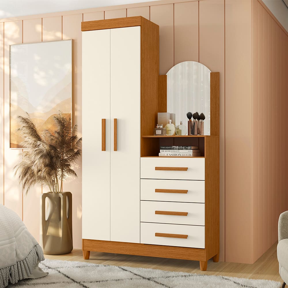 Cômoda Palumoveis New Capri com 2 Portas e 4 Gavetas – 103cm de Largura