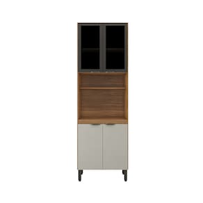 Paneleiro Duplo Demóbile Firenze com 4 Portas, 4 Prateleiras e Nicho para Micro-ondas - Amêndola/Nude Prime TX