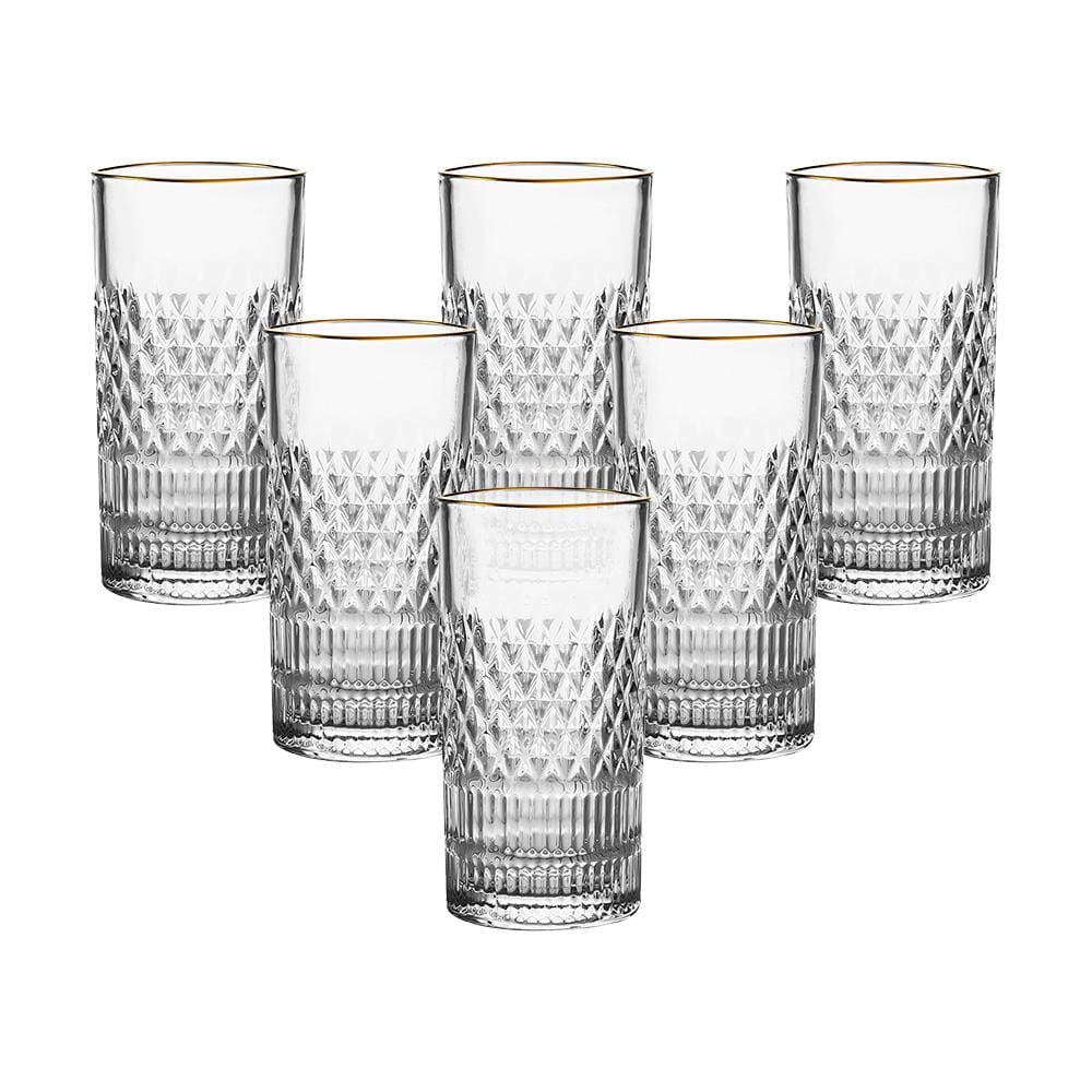 Jogo de Copos Altos L'Hermitage Esplanada 350ml com Borda Dourada em Cristal Ecológico - 6 Peças