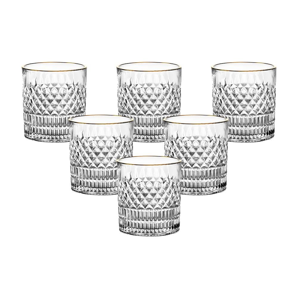 Jogo de Copos Baixos L'Hermitage Esplanada 310ml com Borda Dourada em Cristal Ecológico - 6 Peças