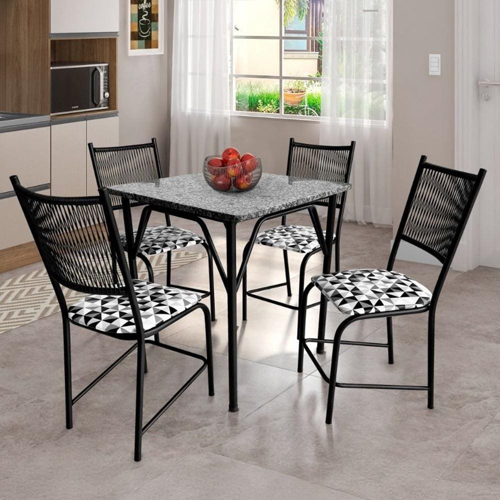 Mesa de Jantar Quadrada Famais Noruega com 4 Cadeiras – Preta