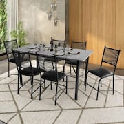 Mesa de Jantar Retangular Famais Cairo com 6 Cadeiras e Tampo em Granito - Preta