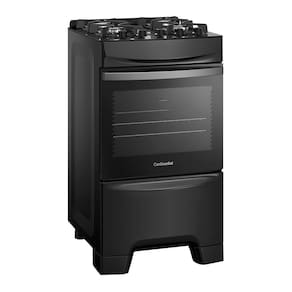 Fogão Continental 4 Bocas FC4GB Preto com Mesa de Vidro, Forno Eco Turbo e Grades de Ferro Fundido – Bivolt