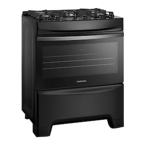Fogão Continental 5 Bocas FC5GB Preto com Mesa de Vidro, Forno Eco Turbo e Tripla Chama – Bivolt