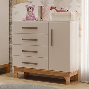 Cômoda Infantil Canaã Pega Pega 1 Porta 4 Gavetas Branco/Caramelo