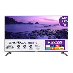Smart TV 40" Britânia Full HD DLED BTV40M9GR2CGB com Sistema Operacional Roku TV, Processador Quad Core, Dolby Audio e Midia Cast
