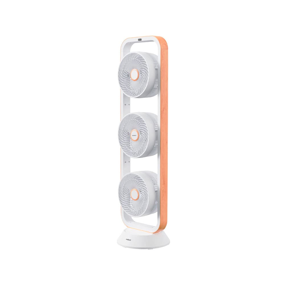 Ventilador de Torre Spirit Robot Triplo 130W com 3 Velocidades, Controle Remoto e Painel Digital com Display LED - Branco/Caramelo