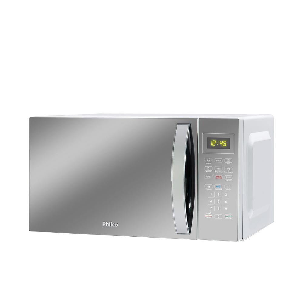 Micro-ondas Philco PMO28E Espelhado, Múltiplas Funções, 1100W, Prata/Branco - 25 litros