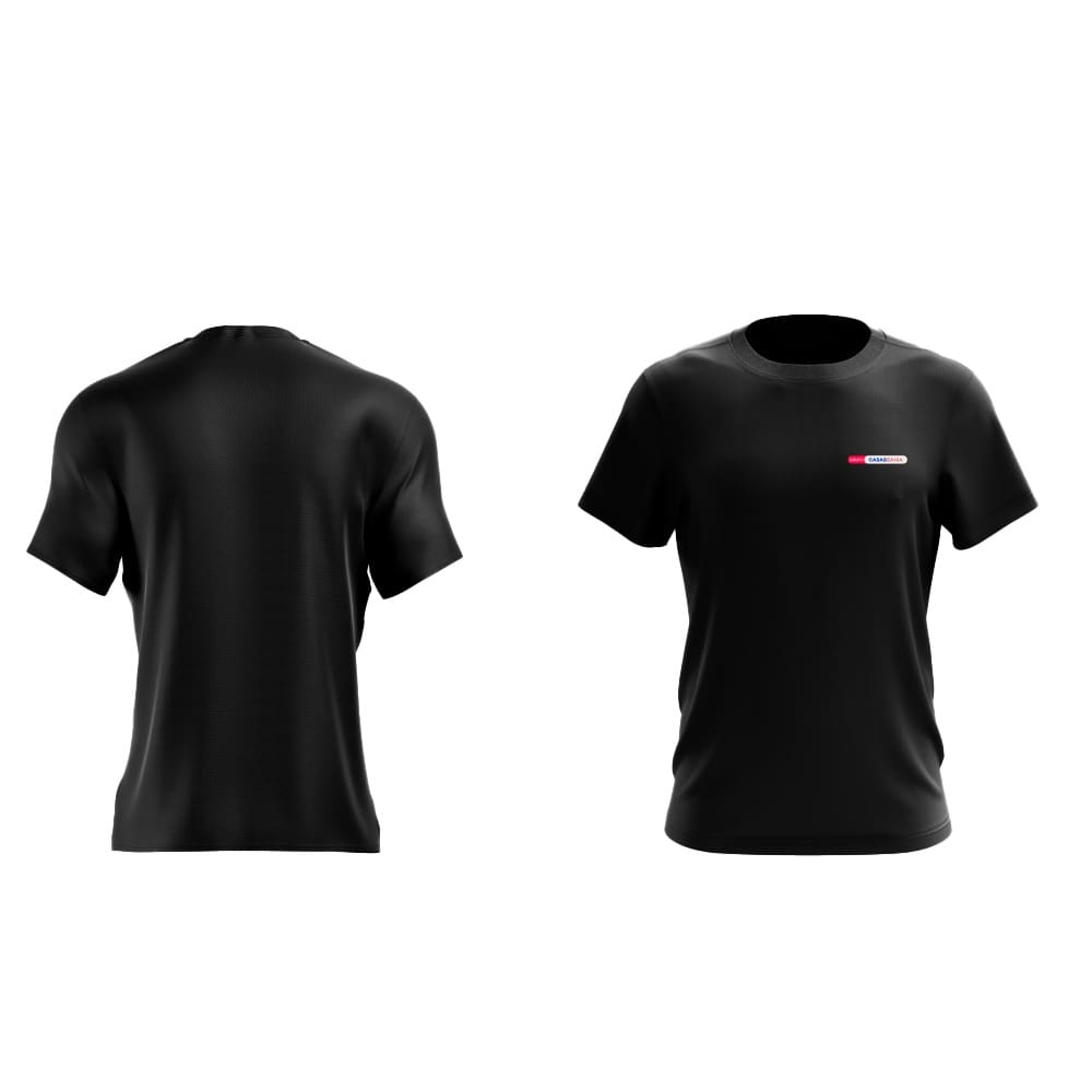 Camiseta Manga Curta Grupo Casas Bahia Preta com Logo Colorida