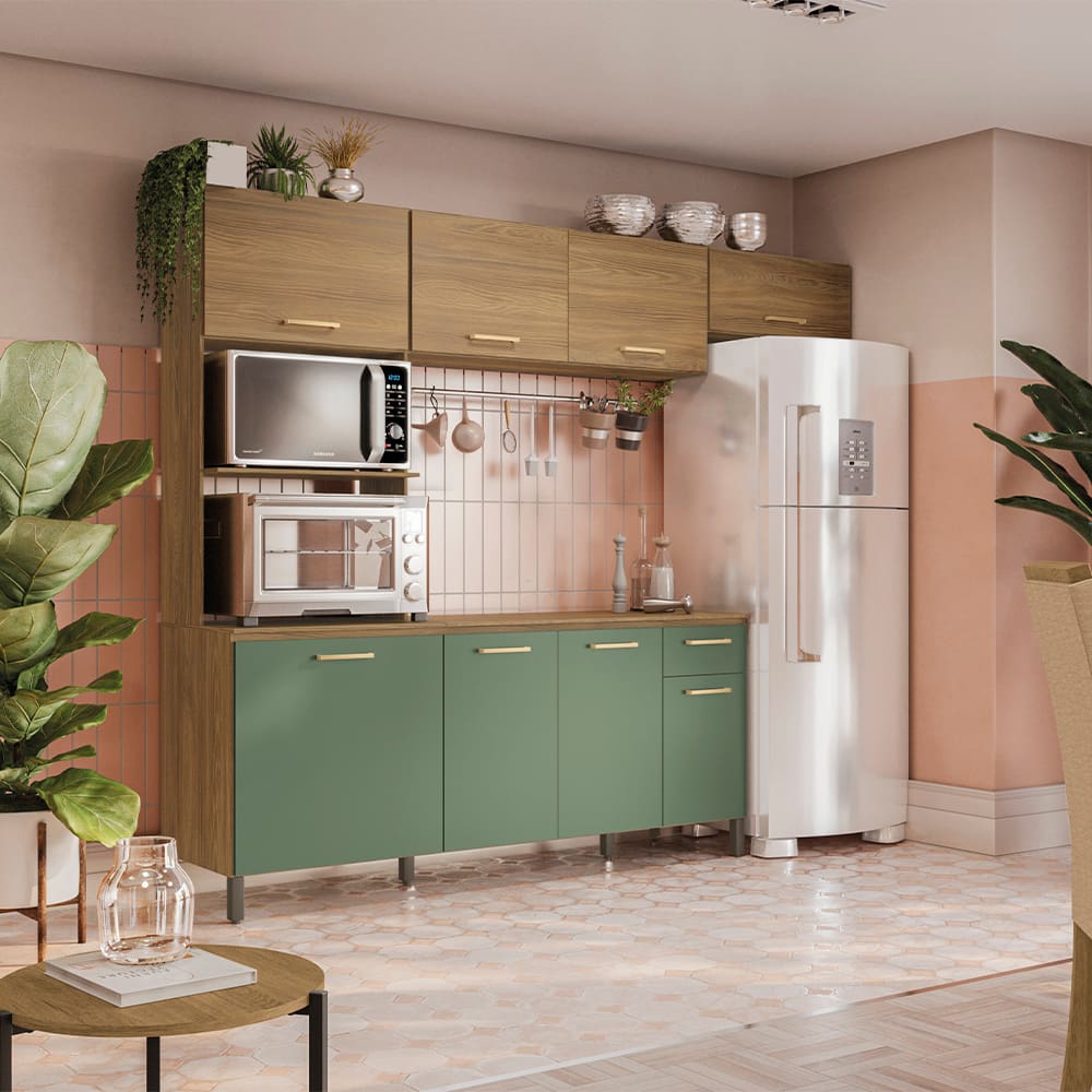 Cozinha Compacta Kappesberg Luna com 8 Porta, 1 Gaveta e 4 Prateleiras - 258cm de largura
