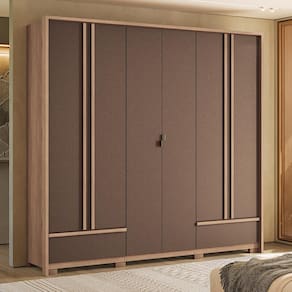 Guarda-roupa Santos Andirá Chicago 6 Portas, 5 Gavetas, 5 Prateleiras com Cabideiro e Maleiro Casal – Wood/Terracota