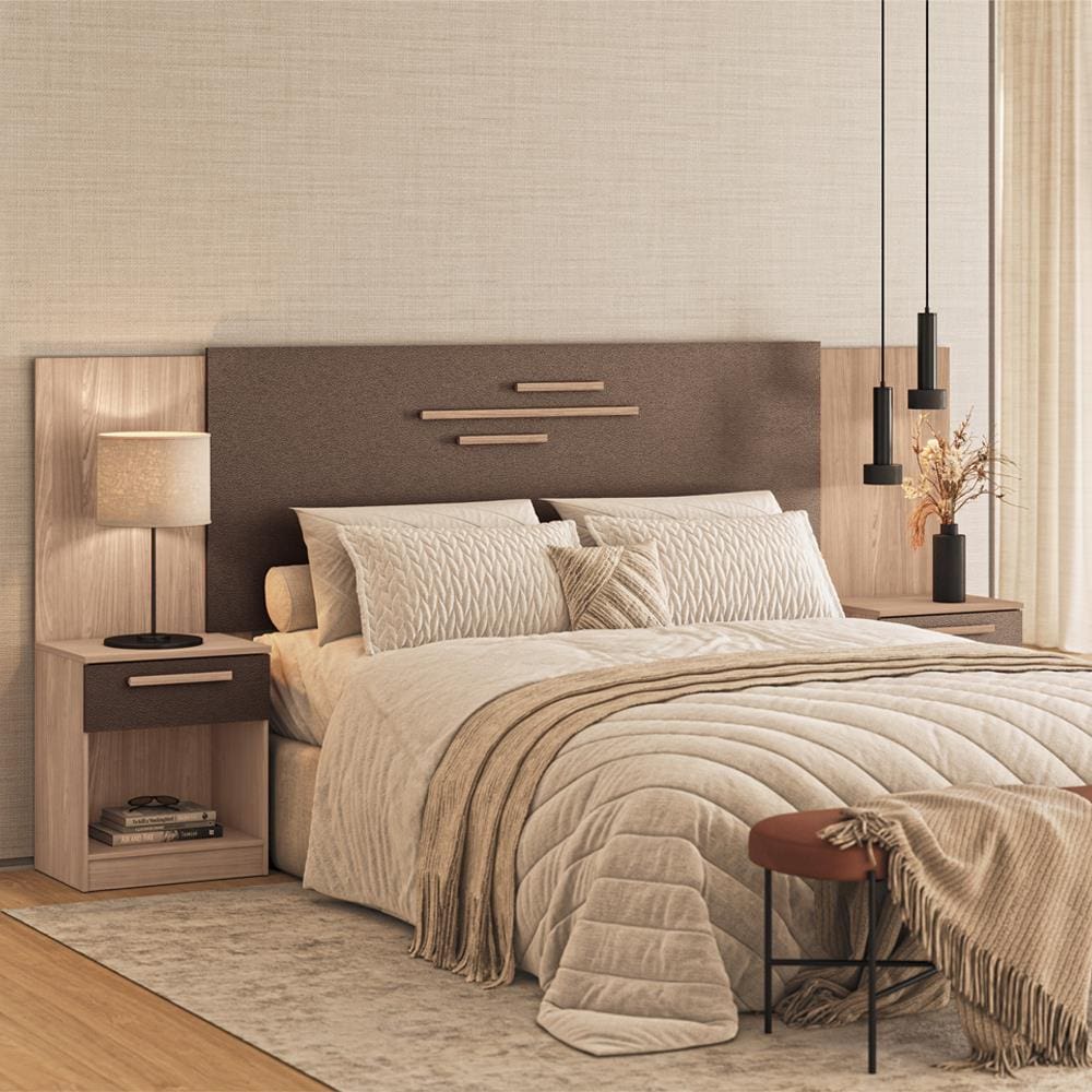 Cabeceira para Cama Casal Santos Andirá Chicago com 2 Gavetas – Wood/Couro Terracota