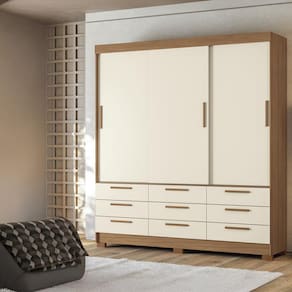 Guarda-Roupa Casal Santos Andirá Morretes com 3 Portas de Correr, 9 Gavetas e 4 Prateleiras - 194,4cm de largura