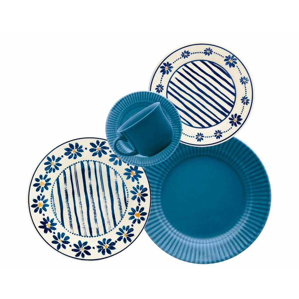 Aparelho de Jantar e Lanche 20 Peças Biona Jardim das Margaridas em Cerâmica – Estampado