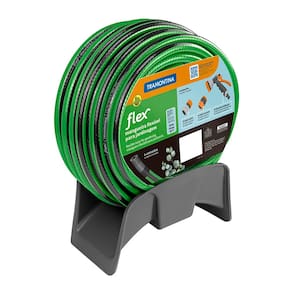 Mangueira Tramontina Flex para Jardim Verde com Faixa Preta em PVC 4 Camadas, Engate Rápido, Engate Rosqueado, Hidropistola e Suporte – 15 Metros