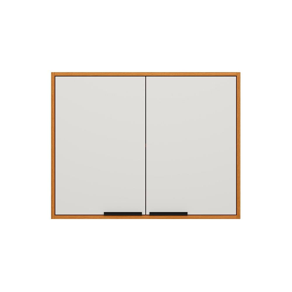 Armário Aéreo Poliman Ravena 80cm 2 Portas Puxador Metal Prateleira Interna MDP Freijó Off White Acetinado