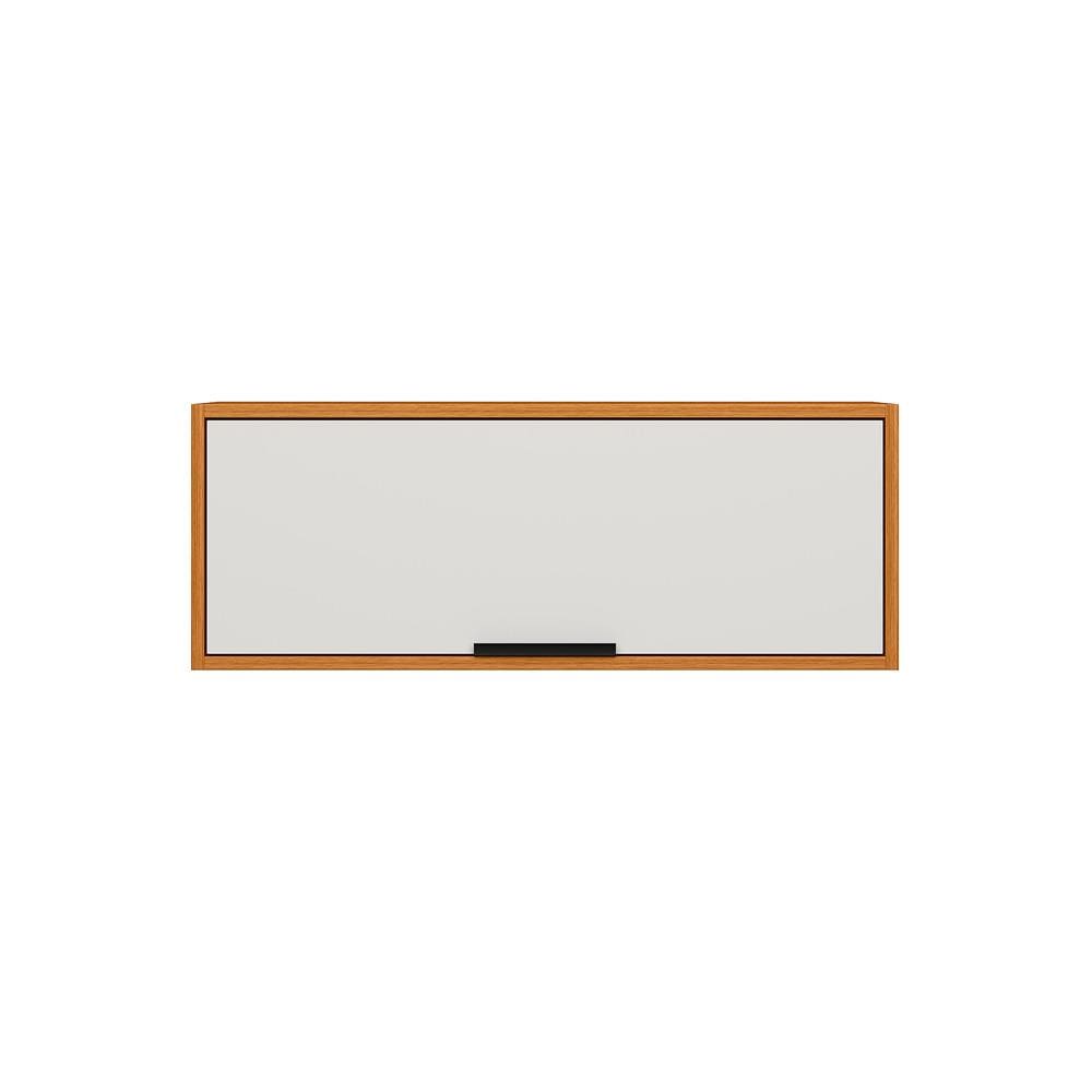 Armário Aéreo Poliman Ravena 80cm 1 Porta Basculante Pistão a Gás Freijó Off White Acetinado