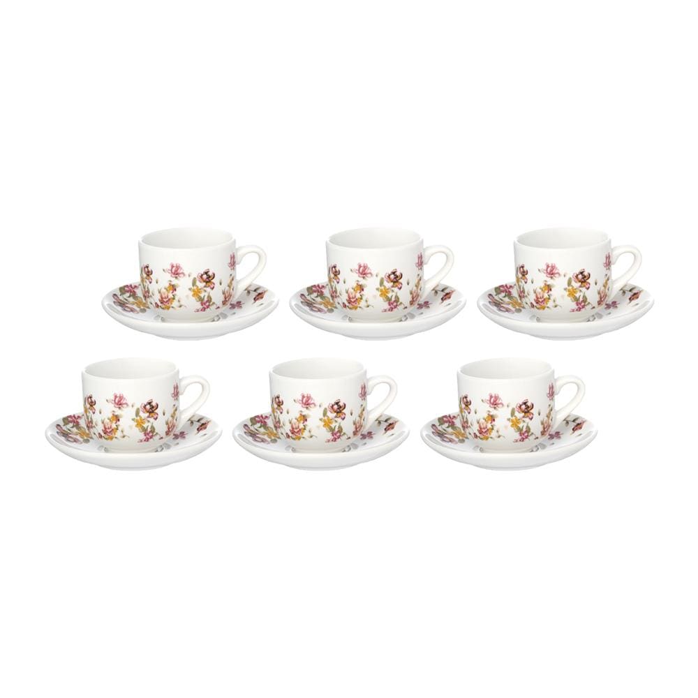 Jogo de Xícaras de Café HausKraft Le Jardin em Porcelana com Pires 90ml – 6 Peças