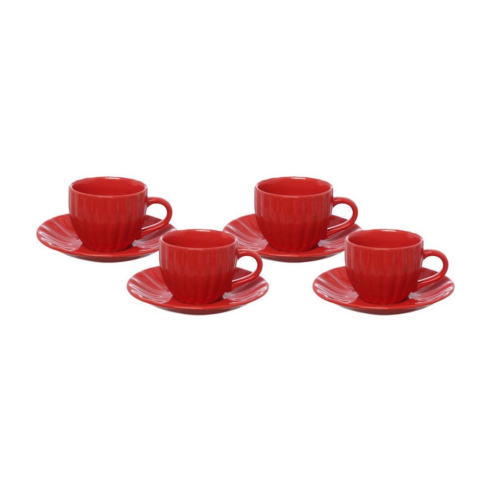 Jogo de Xícaras para Chá Hauskraft Bella com Pires Vermelho 150ml – 4 Peças