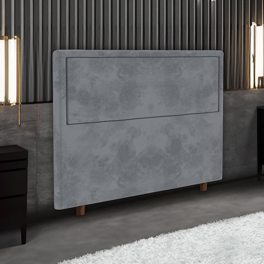 Cabeceira para Cama Box Queen Size Portobel Evelyn com Revestimento em Suede – 160cm de largura - Cinza