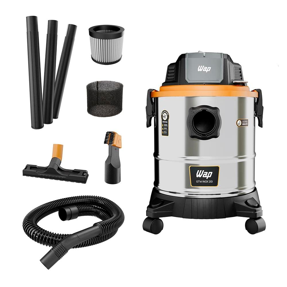Aspirador de Pó e Água Wap GTW 1900W 20L com Tecnologia Easy Cleaning – Inox/Preto/Amarelo