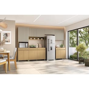 Paneleiro Nesher Simone Mendes em MDF 15mm com 4 Portas, 1 Gaveta e 3 Prateleiras - 70cm de largura - Carvalho/Greige