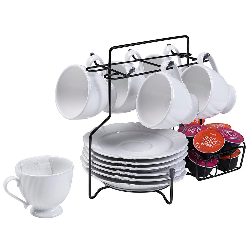 Suporte para Xícaras Pires e Cápsulas Café Utimil Preto com 6 Ganchos 25x19x29,5cm
