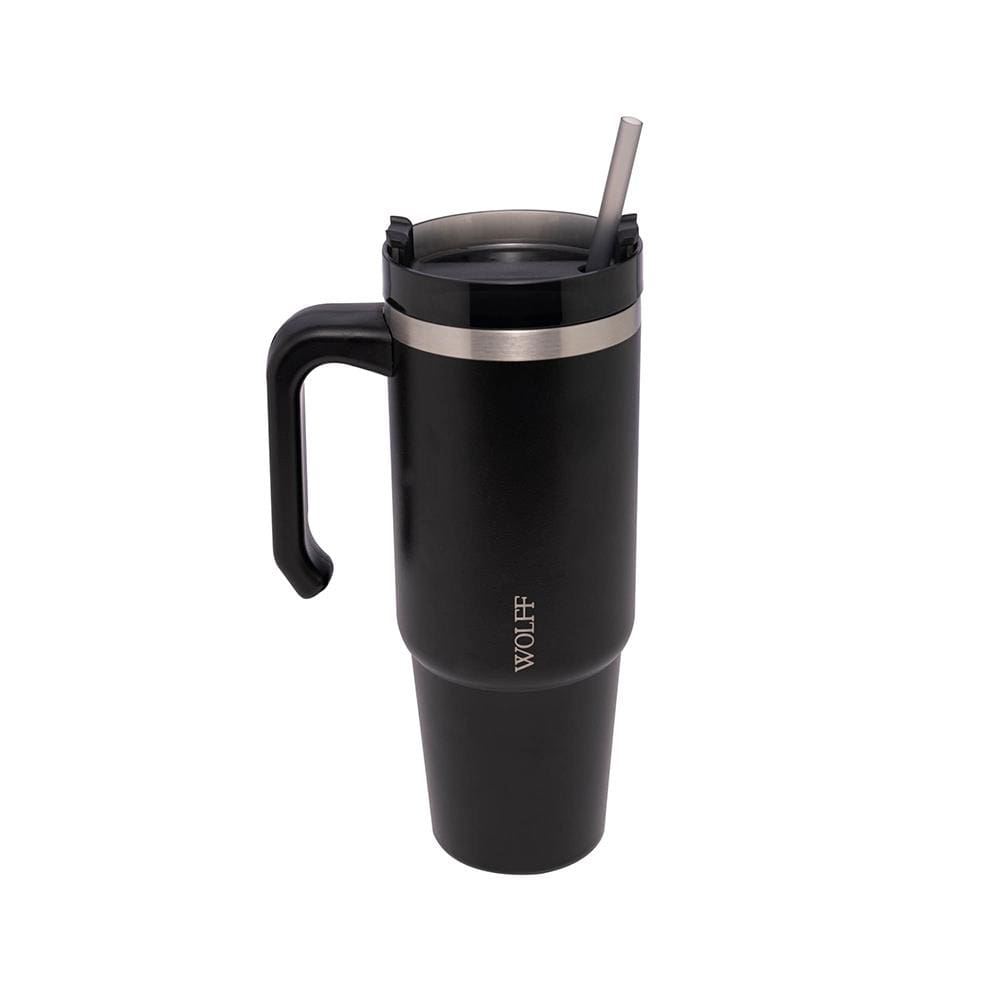 Caneca Térmica Wolff 890ml SlimTerm com Canudo, Parede Dupla e Base Ergonômica Preta